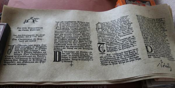 Reprint of the last Wehrmacht report May 9, 1945 by Grand Admiral Dönitz